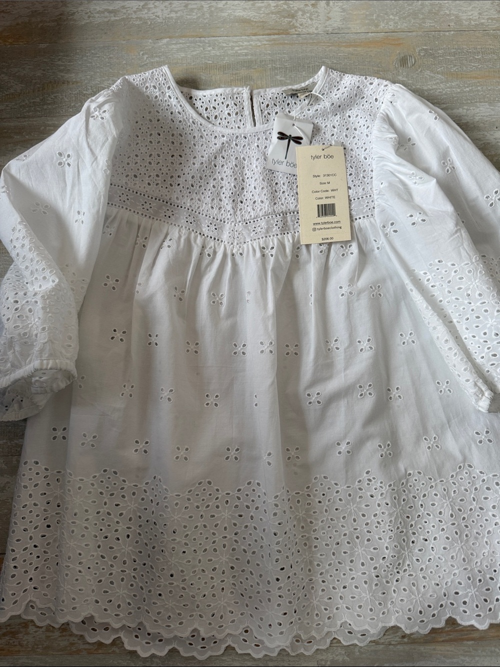 Tyler Boe White Eyelet Cotton Peasant Blouse